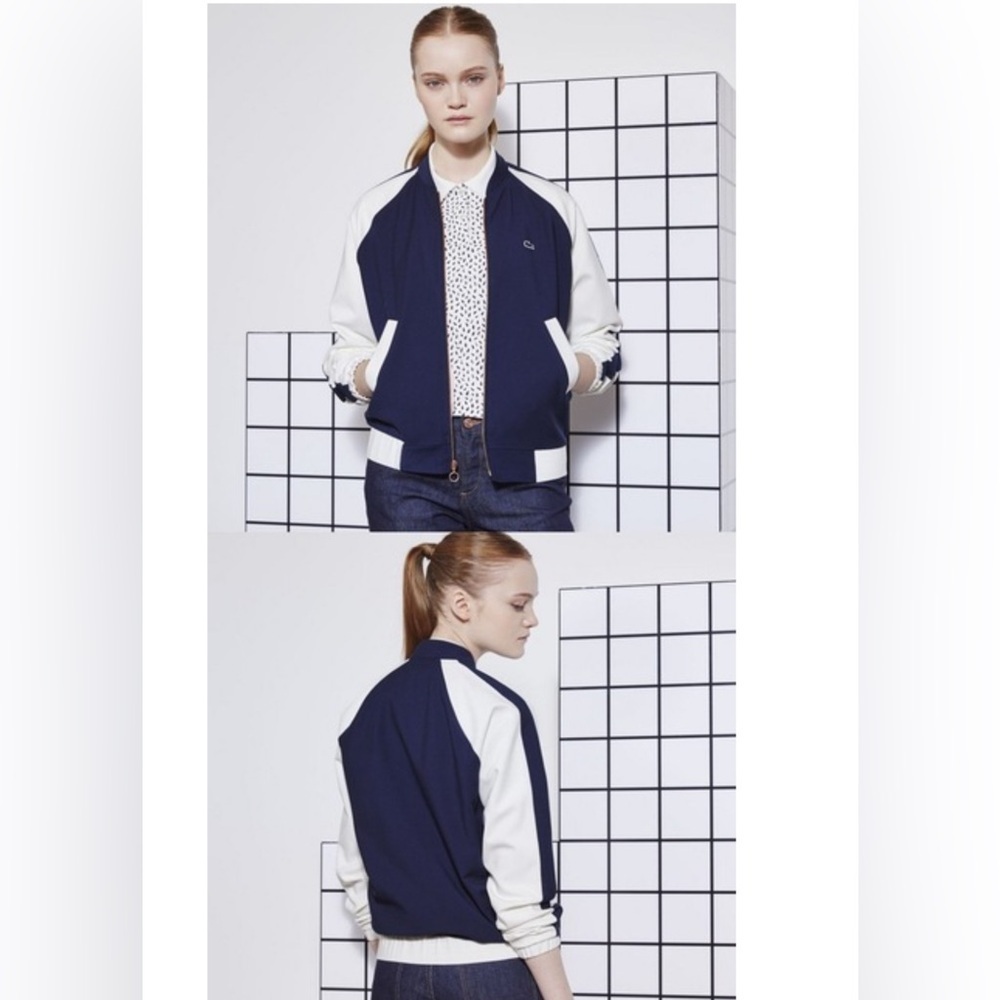 LACOSTE L!VE Bomber Jacket size Large Navy/White